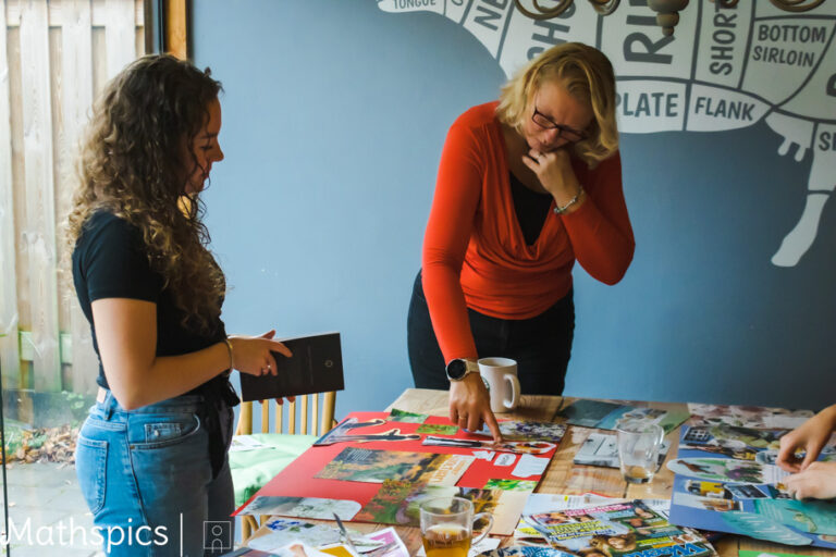 Cat Boersma explaining about Visionboard workshop, exploring dreams and direction during a Bluebell Coaching workshop for expat women.